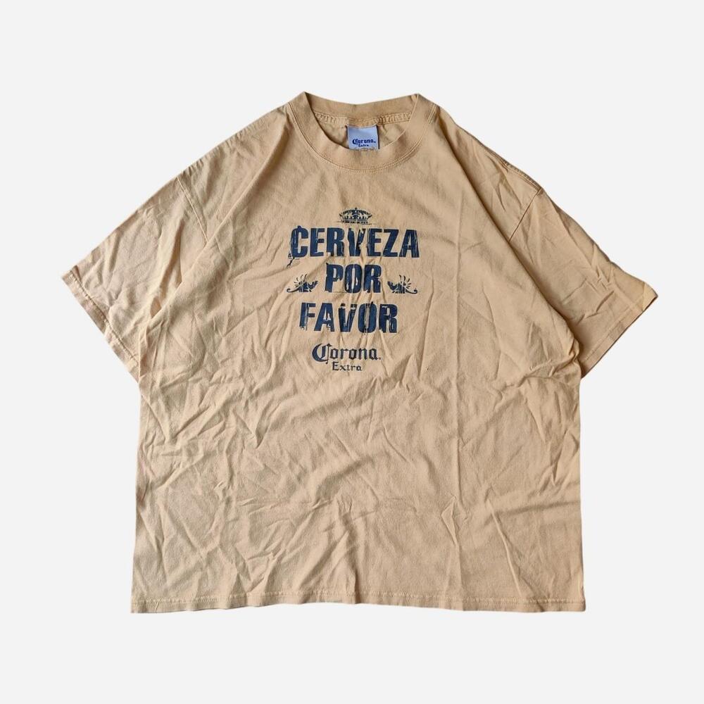Corona Extra Cerveza Por Favor Puerto Vallarta T-Shirt with blue text reading 'C